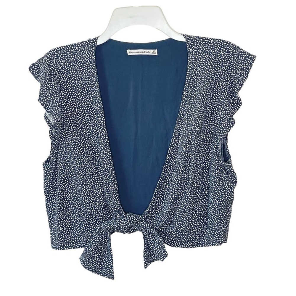 Abercrombie & Fitch Navy Blue Polka Dot Tie-Front Blouse